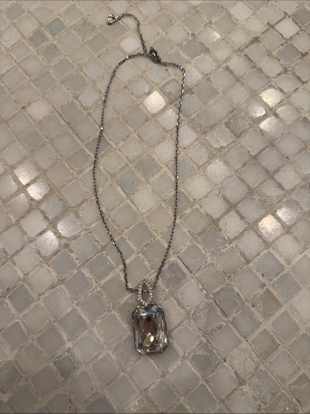 Swarovski Silver Necklace with Clear Rectangular Crystal